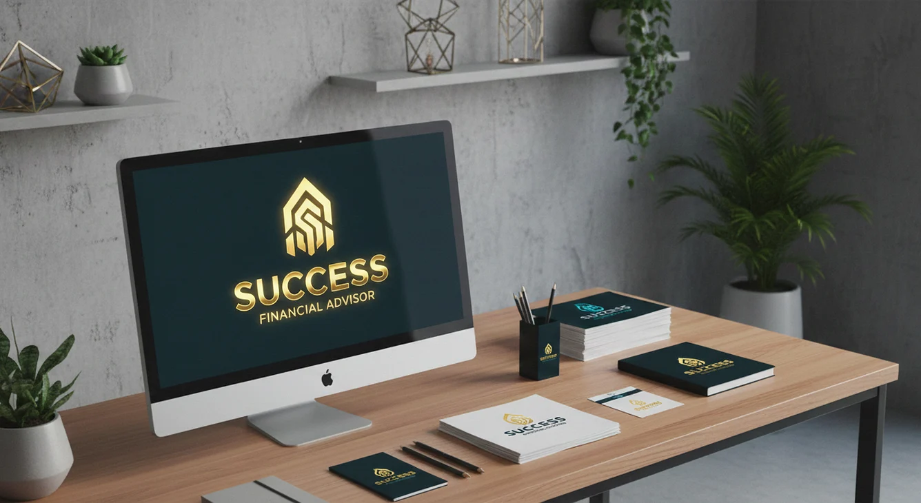 Präsentation des finalisierten Logos auf Werbeunterlagen und Screen – High-End Logodesign von infinite