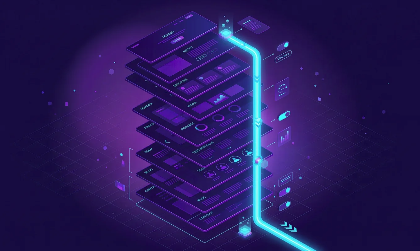 Professionelles One-Pager Interface-Design von infinite: Eine visualisierte User Experience (UX) zeigt die gezielte Nutzerführung durch interaktive Elemente und einen strukturierten Informationsfluss