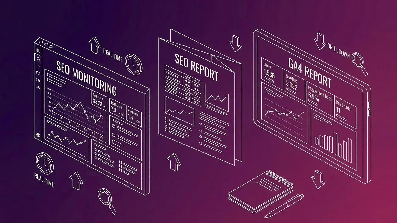 Dauerhaftes SEO-Monitoring von infinite: Wir überwachen Deine Performance, liefern ehrliche Insights und Reports für Dein kontinuierliches organisches Wachstum.