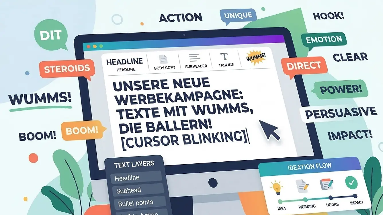 Erstellung von hocheffektiven Werbetexten, Hooks und Captions mit Fokus auf Zielgruppen-Sprache und Performance.