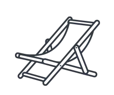 Liegestühle mit individuell bedruckter Stoffbespannung als Werbemittel.