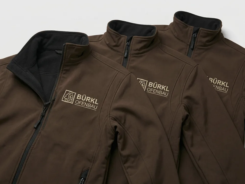 Langlebige Textilveredelung von Arbeitsjacken und Westen durch dehnbare DTF-Transfers, koordiniert für Handwerk und Industrie aus Österreich.