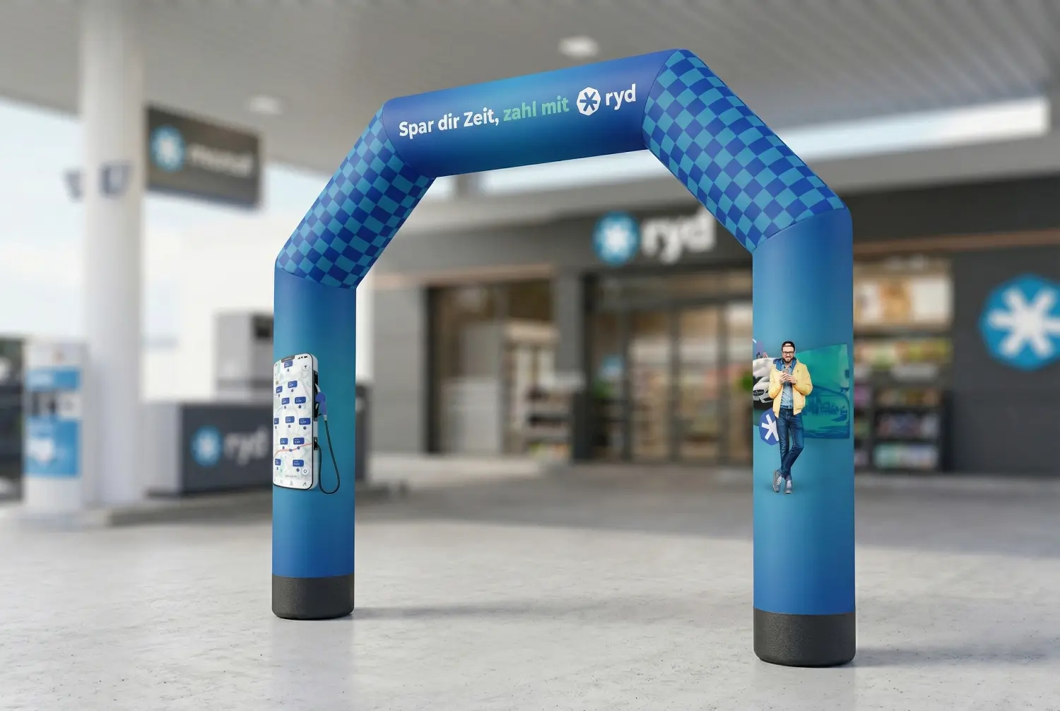Produktion von pneumatischen Blow-ups und aufblasbaren Werbeträgern für ryd: Hochwertiges Event-Branding ohne Dauergebläse durch die Agentur infinite.