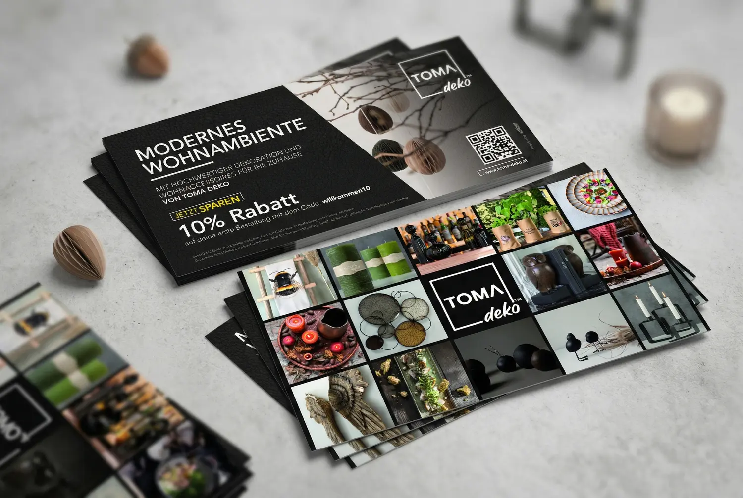 Ganzheitliches Branding und Logo-Entwicklung für Toma Deko: Erstellung von Corporate Design, Printmedien und Social Media Assets durch die Agentur infinite.